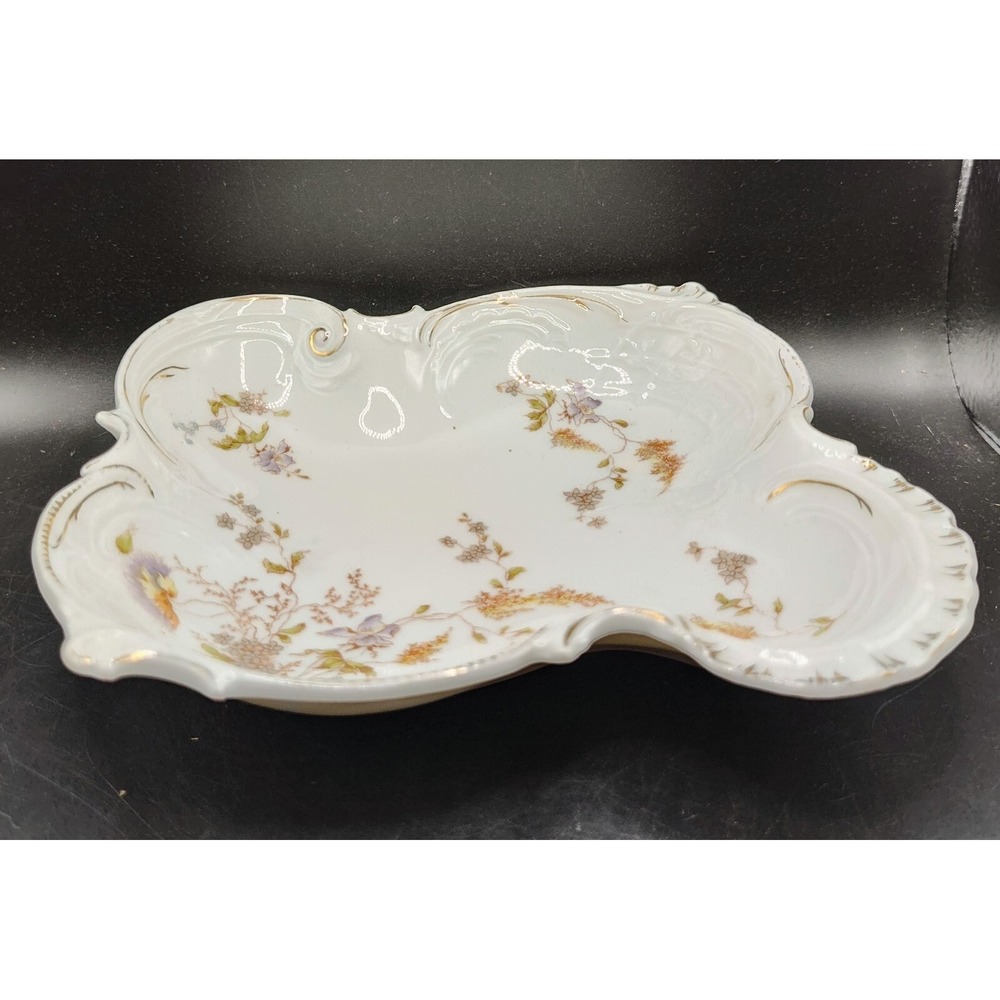 Vintage Porcelain Trinket Candy Nut Dish Bowl Floral Flower Violet 9"